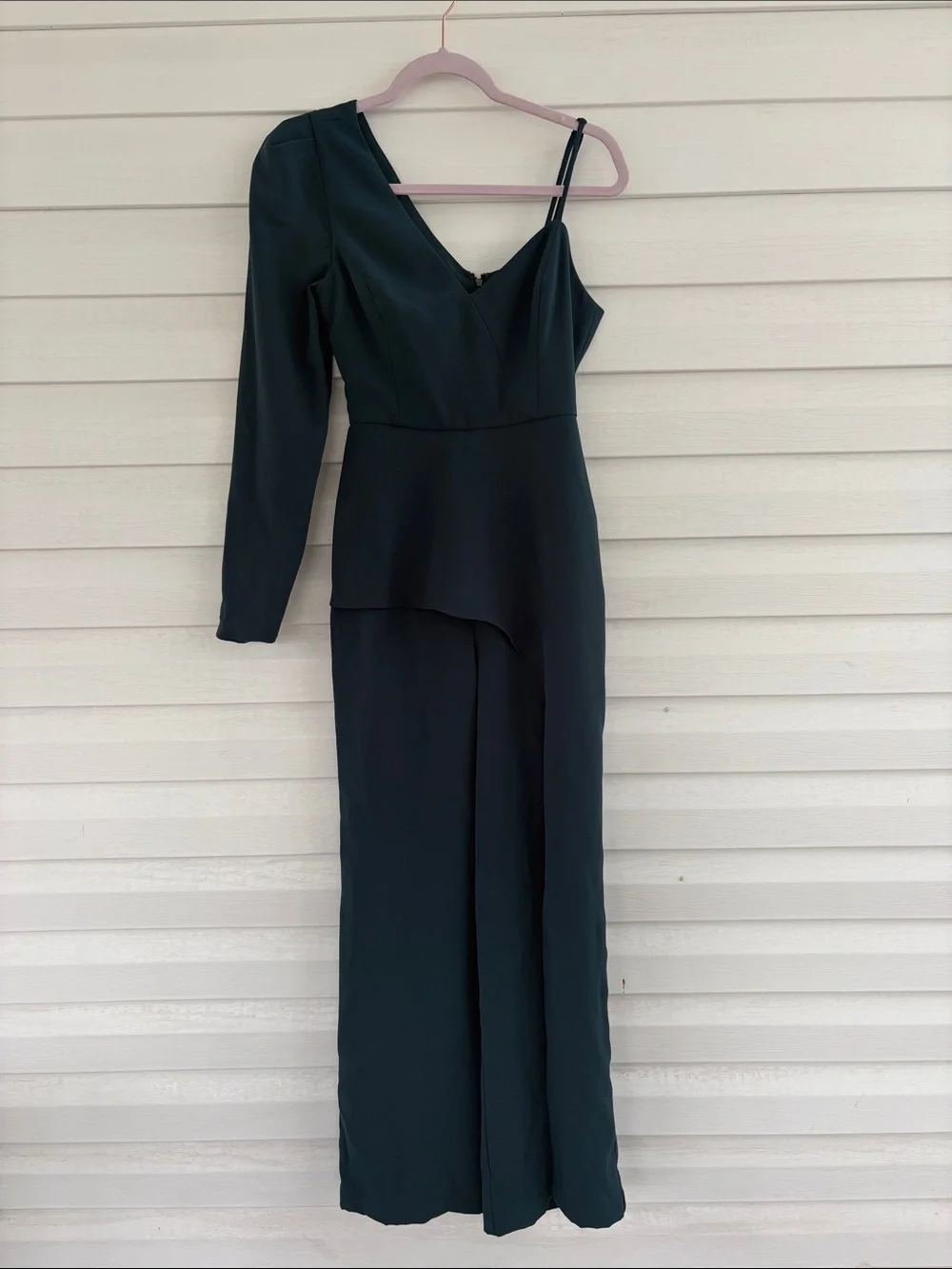 BCBGMAXAZRIA Dark Green One Shoulder Jumpsuit Wide Leg Formal Evening Romper